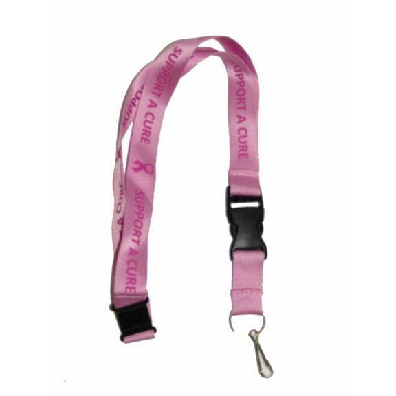 32" Breast Cancer "Support A Cure" Pink Ribbon Lanyard With Detachable Key Ring