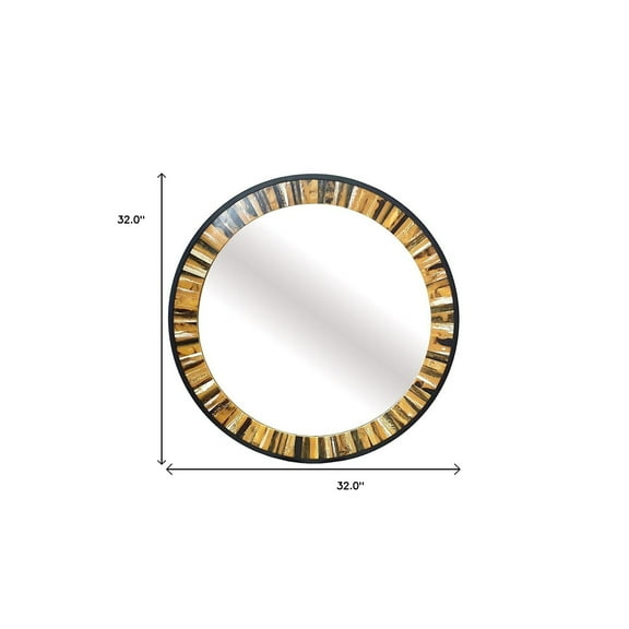 32" Brown and Black Faux Stone Round Framed Accent Mirror