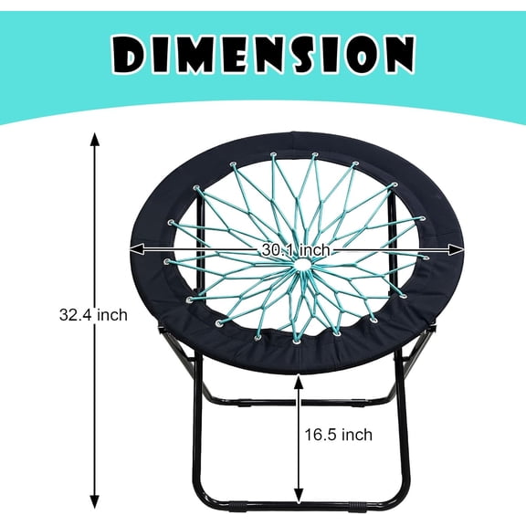 32’’ Bungee Bunjo Dish Chair-Support Up to 225 Lbs, Christmas Lounge Folding Chair Gifts for Friends, Outdoor Indoor Use for Dorm Bedroom Gaming Relaxation and Fun (Ink Blue)