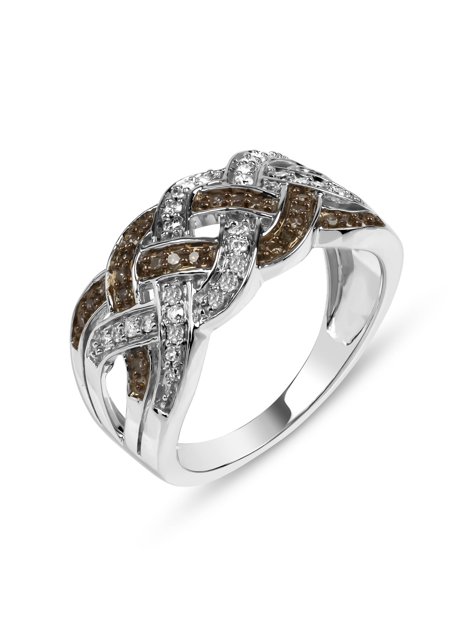 .32 Carat White and Brown Diamond Braided Band Ring in Sterling Silver