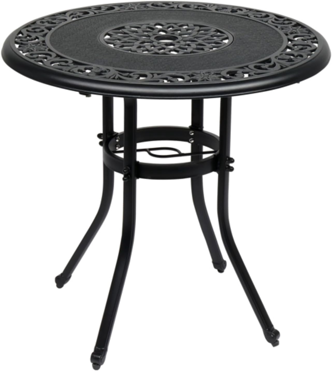 SunnyFurn 24" Round Cast Aluminum Patio Table - Antique Black Bistro Table With Umbrella Hole For Outdoor