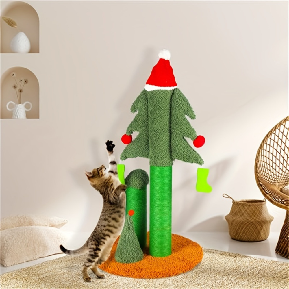 32'' Cat Scratching Post, Tall Christmas Tree Cat Scratcher with 3