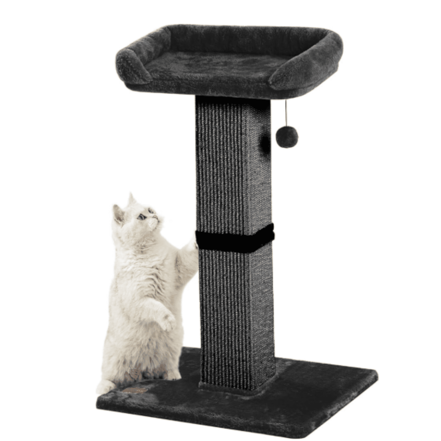 32" Cat Scratching Post for Indoor Cats, Sisal Cat Scratcher with P Perch, Large Scratch Post with Bed, Removable Cover, Sisal Fabric,Black