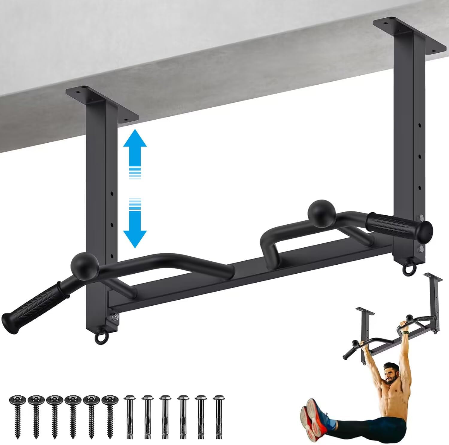 32" Ceiling Mounted Pull Up Bar Heavy Duty, Highly Adjustable