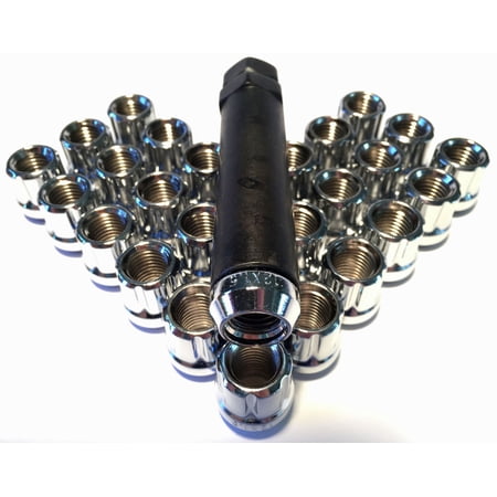 32 Chrome Open End 12X1.5 Acorn Seat Tuner 6 Spline Lock Lug Nut Set With Key