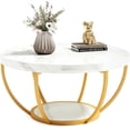 thumbnail image 1 of Round Coffee Table, 32" Circle Coffee Table for Living Room, 2-Tier Wood Accent Center Table with Open Storage Industrial Design Home Furniture (Wood Grain and Black), 1 of 7