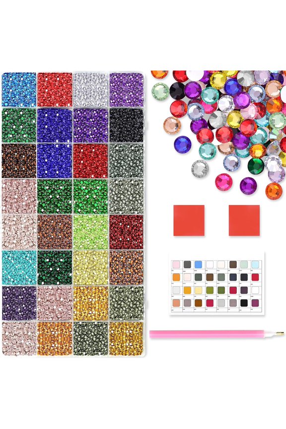 32 Colors 32,000 PCS Acrylic Diamond Painting Beads, Flat Bottom Round Rhinestones for 5D DIY Craft, Boxed with DMC Color Codes
