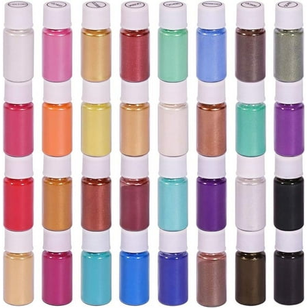 32 Colors Mica Powder Rich Coloring Pigment Powder in Jars, for Epoxy Resin, Slime, Bath Bomb, Soap Making, Supplies Powder Pigments, DIY Craft, Acrylic Paints Set(5g/0.18oz Each Color)