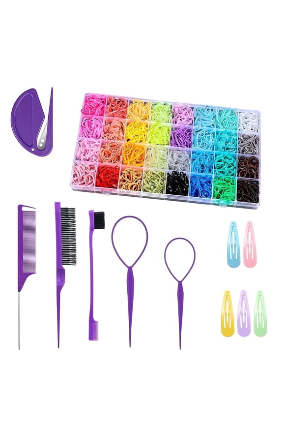 32 Colors Small Hair Rubber Bands with 16 Styling Tools, 2000 Pcs Elastic Girl Baby Hair Ties, Mini Bands with Elastic Cutter, Hair Accessories Xmas Stuff for Girls Baby Toddlers Kids