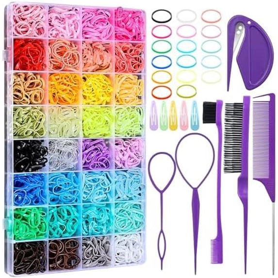 32 Colors Small Hair Rubber Bands with 16 Styling Tools, 2000 count Elastic Girl  Hair Ties, Mini Bands with Elastic , Hair Accessories Xmas Stuff for Girls