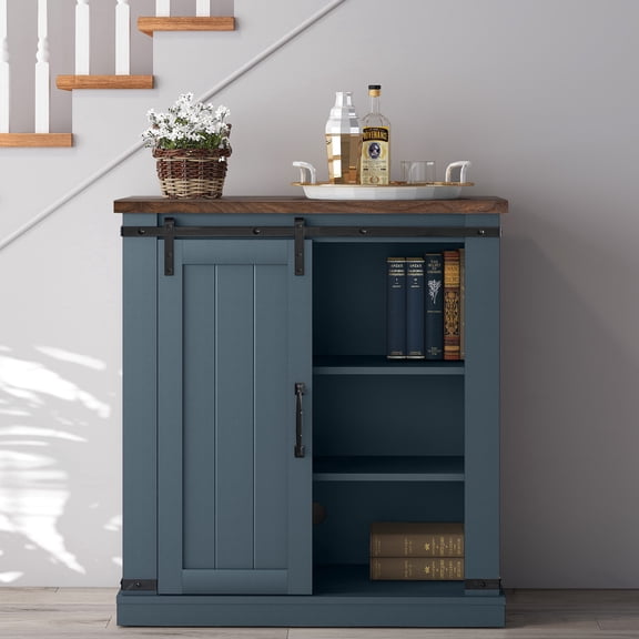 Joy River 32" Compact TV Stand with Barn Door & Adjustable Shelf,Navy