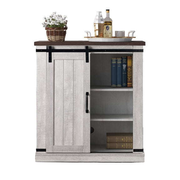 Joy River 32" Compact TV Stand in White with Adjustable Barn Door Shelf