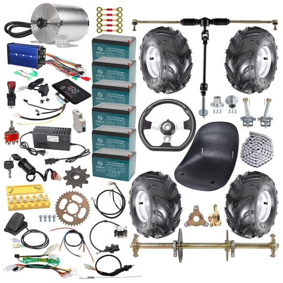 32" Complete Go Kart Rear Axle Kit Steering Parts & 72V 3000W Electric Motor Kit & 16x8-7" Wheels Tires & Go Cart Seat &428 Chain Sprocket for DIY Drift Trike Golf Cart ATV Quad Buggy