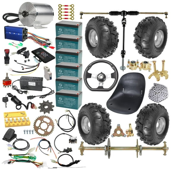 32" Complete Go Kart Rear Axle Kit Steering Parts & 72V 3000W Electric Motor Kit & 19x7-8" Wheels Tires & Go Cart Seat &428 Chain Sprocket for DIY Drift Trike Golf Cart ATV Quad Buggy