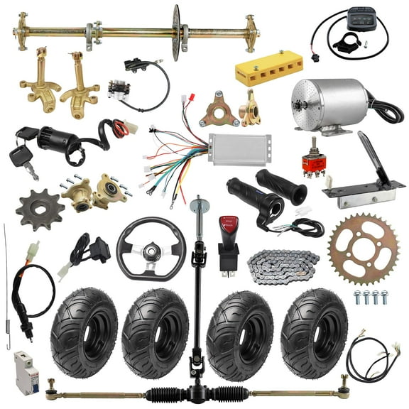 32" Complete Go Kart Rear Live Axle Kit & Brushless 48V 1800W Electric Motor Kit Controller & Front Steering Assembly for DIY Parts Go Cart Golf Cart ATV Quad Buggy (13x5.00-6" Wheels Tires)
