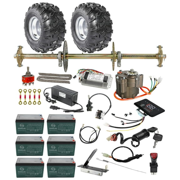 32" Complete Rear Axle Kit & 8" Wheels & 72V 1000W Brushless Motor Kit & Battery for DIY Upgrade ATV Quad Buggy Go Kart Golf Cart 4 Wheelers Tricycle Drift Trike Dolly Carts Electric vehicles