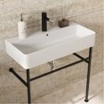 thumbnail image 1 of 32" Console Sink Overflow - White Porcelain Basin, Black Legs, Elegant Bathroom Accessory Ceramic High-temperature Forged, 1 of 4