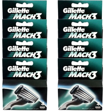 32 Count Gillette Mach3 Razor Blade Refill Cartridges for Mach 3 (8 Packs of 4)