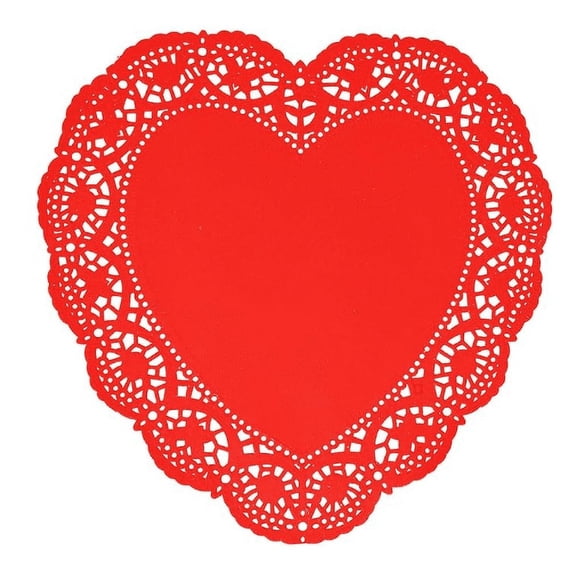 32 Count Heart-Shaped Red Paper Doilies, 10 Inch Decorative Lace Doily