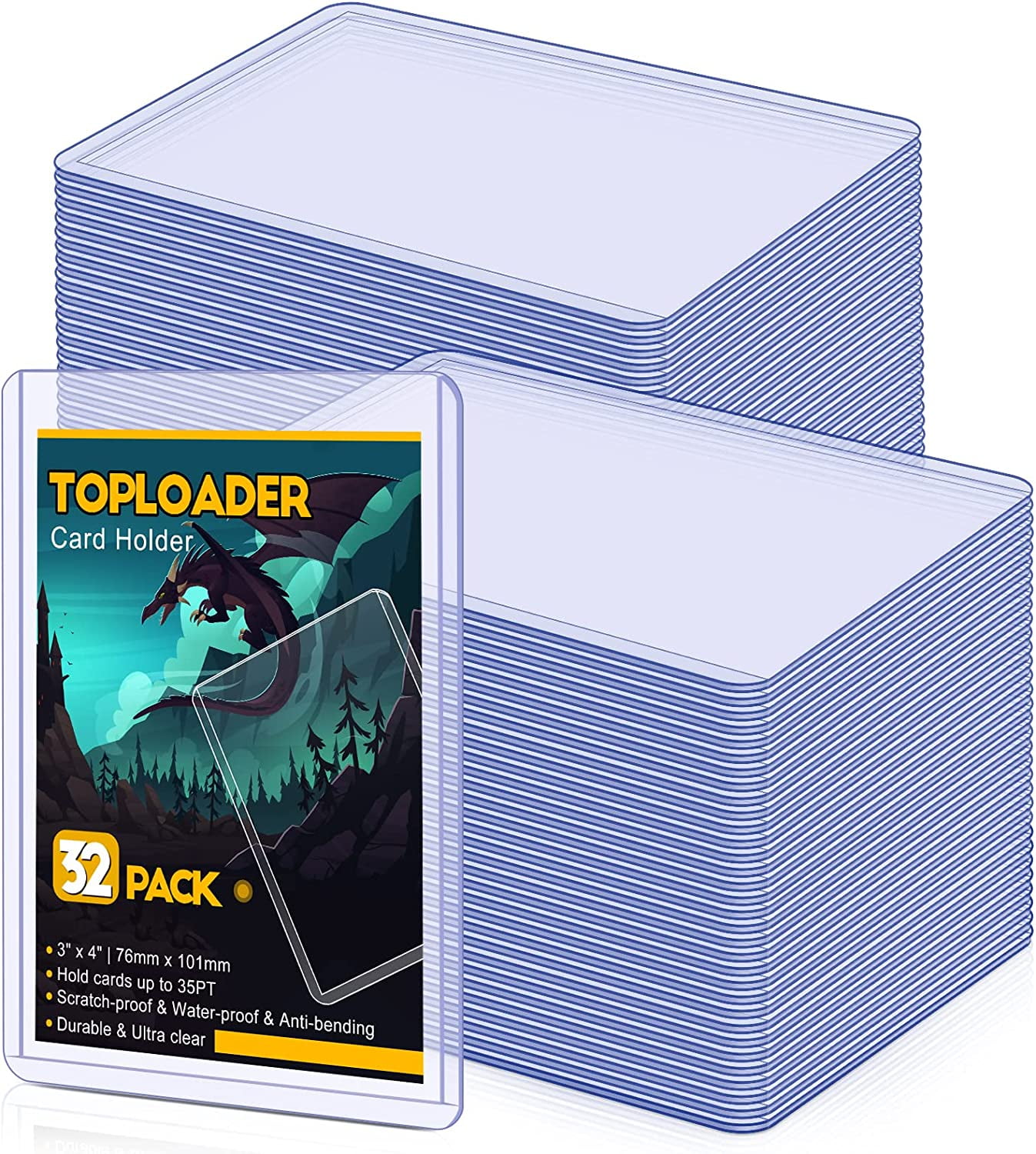 32 Count Toploaders for Cards, 35PT Toploader Card Protector, 3" x 4