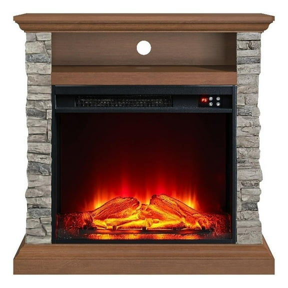 32" Cozy Fireplace with Realistic Wood & Stone Finish - Bworn