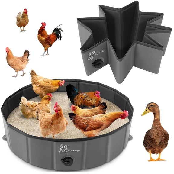 32'' D * 8'' H Chicken Dust Bath Tub, Foldable Design, Extra-Tough PVC, Chicken Coop Lime,Dust Bath for Chickens,Chicken Coop Cleaner Container,Essential Chicken Coop Accessory(Grey)