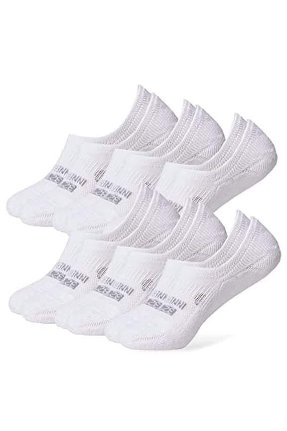 Women's 6 Pack Comfort No Show Socks | Anti-Odor | Heel Grips | Arch Support | Active | Casual | Work, White, Large