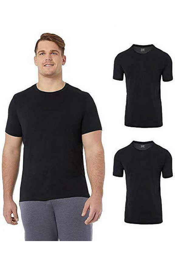 Cool Mens 2-Pack Active Breathable Nylon Air Mesh Short Sleeve Crew T-Shirt, Black, XX-Large