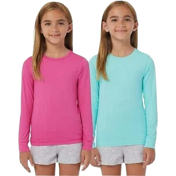 32 DEGREES Girls AIR MESH CREWNECK 2-PK Long Sleeve Tees UPF 40