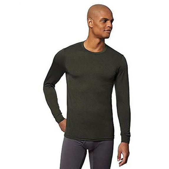 32 DEGREES Heat Mens Performance Thermal Baselayer Crewneck Long Sleeve Top, Rain Forest Heather, X-Large