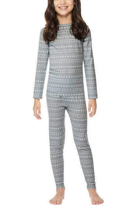 Kid's Heat Base Layer Set, Size Medium, Gray Snowflake