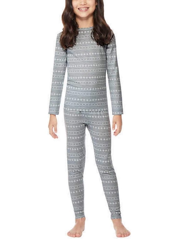 Kid's Heat Base Layer Set, Size Medium, Gray Snowflake