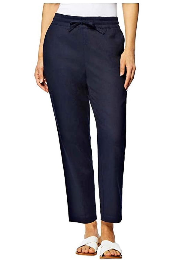 Ladies' Stretch Linen Blend Pants, Dark Indigo, XXL