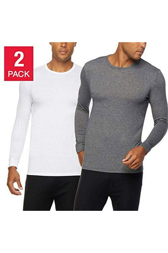 Men Heat Long Sleeve Crew Neck Tee 2-Pack (White/Grey, X-Large)