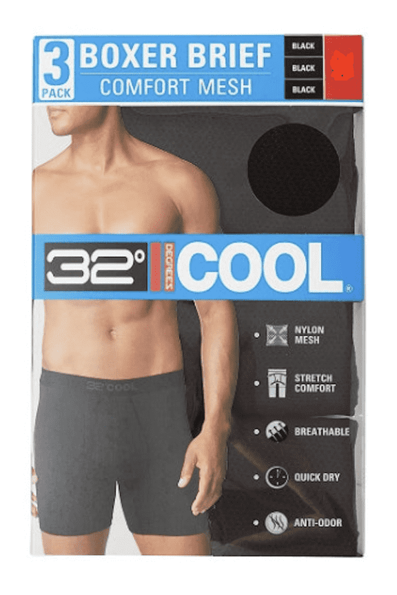 32º DEGREES Mens 3 Pack Active Mesh Boxer Brief (Black/Black/Black,Small)