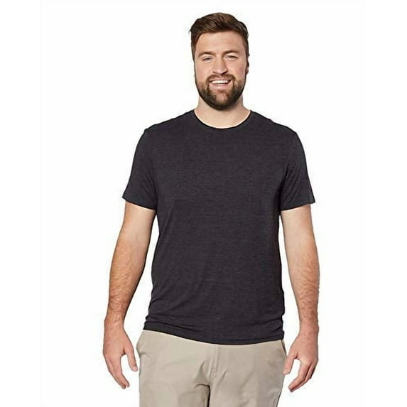 32 DEGREES Mens Cool Solid Crew Neck Tee Shirt, Black Space Dye, Size Large