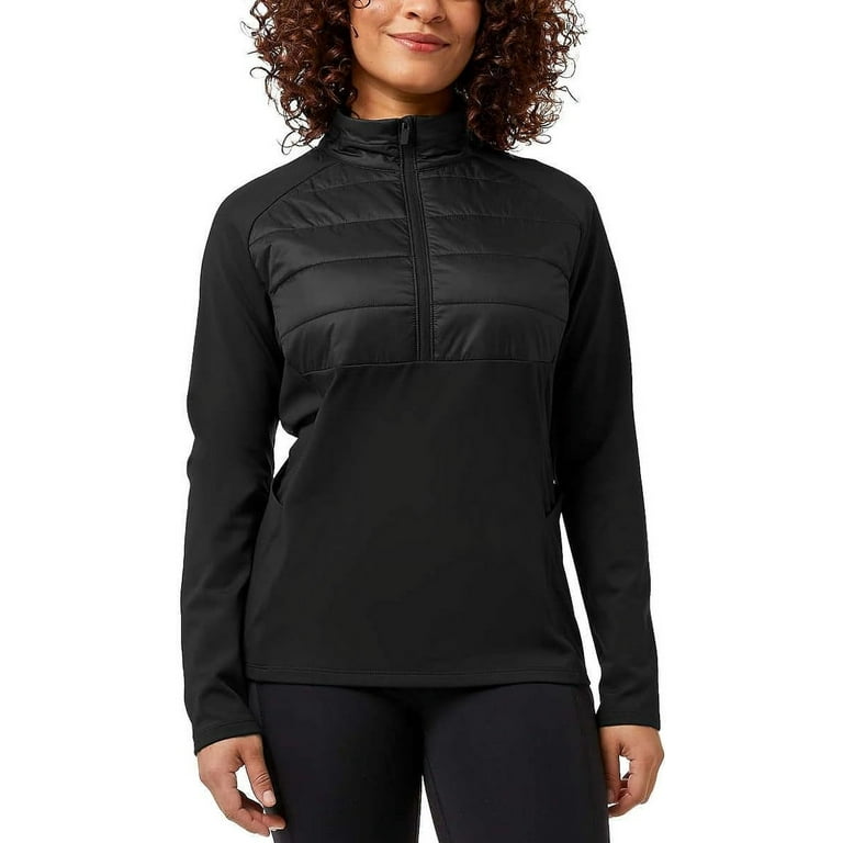 32 DEGREES Women Mixed Media Half Zip Pullover Jacket Black XS Walmart
