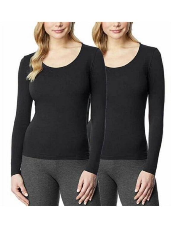 Womens 2-Pack Scoop Neck, Long Sleeve Base Layer Shirt (Black/Black, Medium)