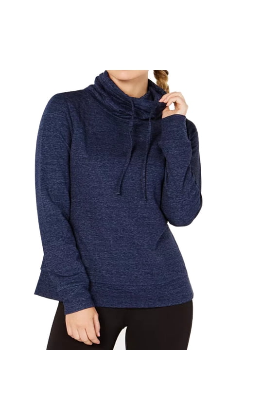 Womens Fleece Quilted Funnel Neck Top,Heather Dress Blue,X-Small