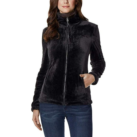 32 DEGREES Womens Plush Luxe Fur Super Soft Full Zip Jacket Outwear (Black 3X)