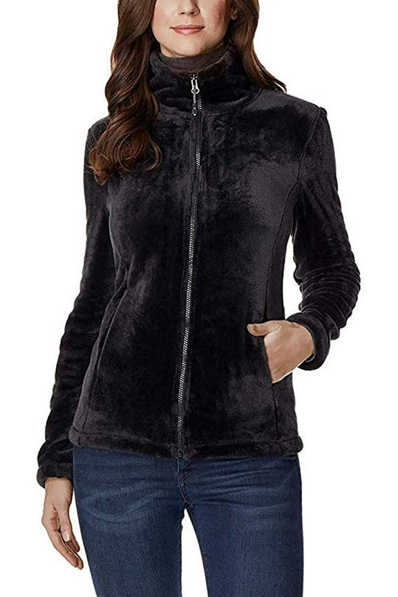 Womens Plush Luxe Fur Super Soft Full Zip Jacket Outwear (Black 3X)