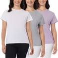 thumbnail image 1 of 32 DEGREES Womens Ultra Soft Cotton 3 Pack T-Shirt, White/Ht Grey/Ht Lilac, 1 of 2
