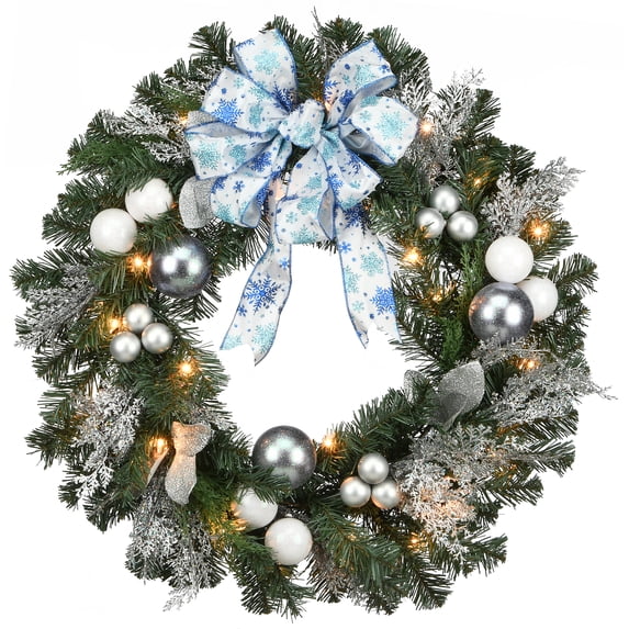 32" Decorative Collection Ornament Wreath with Clear Lights