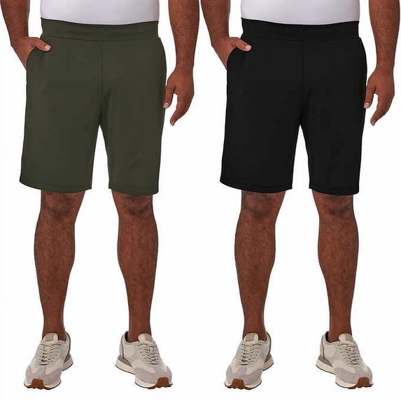 32 Degrees Cool Men's 2 Pack Comfort Active Performance Shorts, Black / Green XL