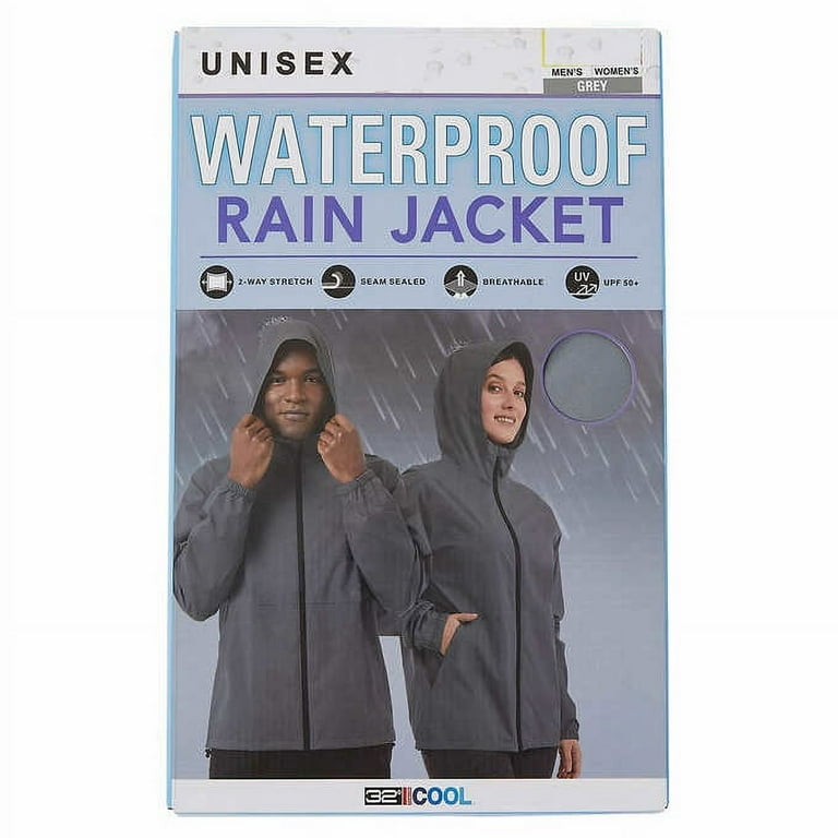 32 Degrees Cool Unisex UPF 50+ Waterproof Rain Jacket, Gray Men's