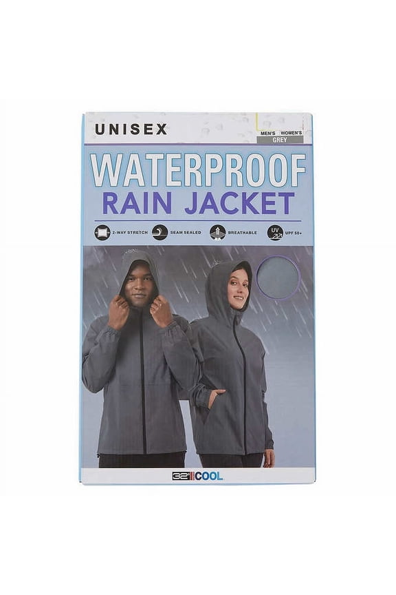 Cool Unisex UPF 50+ Waterproof Rain Jacket, Gray Men's M/Ladies L