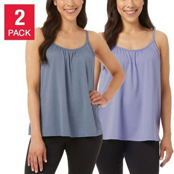 32 Degrees Cool Women's 2-Pack Bra Top Cami Built In Bra Wire Free Size: S, Color: Heather Blue/Lavender
