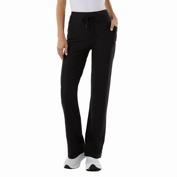 32 Degrees Cool Women's High Rise Ribbed Active Yoga Semi-Flare Pant, Black, Small