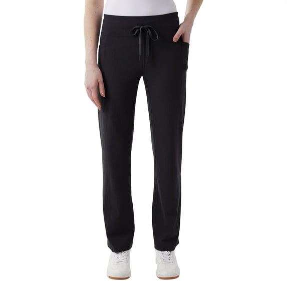 32 Degrees Cool Women's Stretch Straight Leg Ribbed Pant with Pockets (Black, Small)