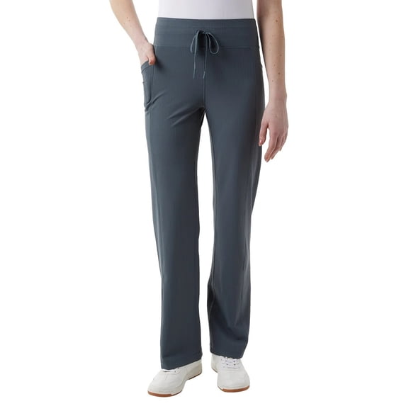 32 Degrees Cool Women's Stretch Straight Leg Ribbed Pant with Pockets (Blue, X-Large)
